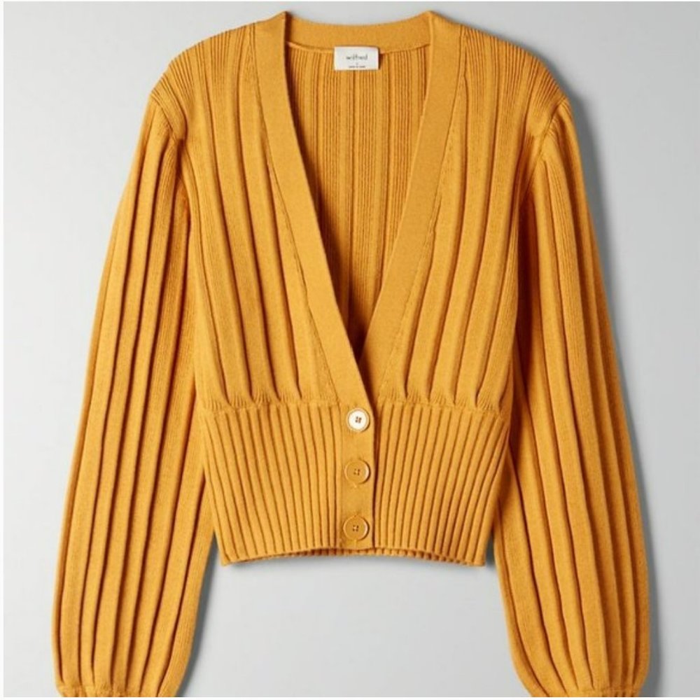 Wilfred Plunge Front Cardigan in Golden Sun (Yellow)